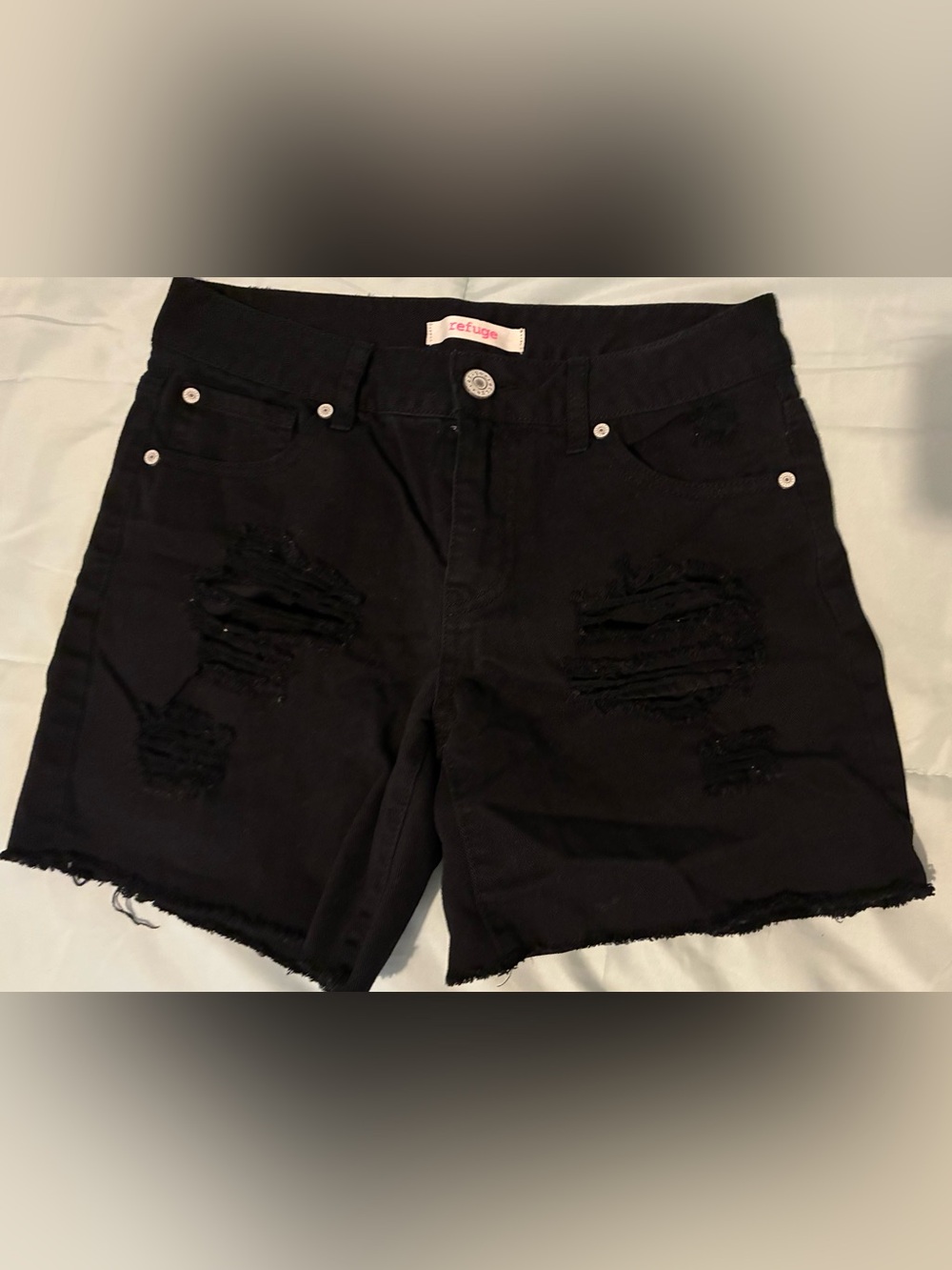 Refuge Black Slim Distressed Women’s Jeans Shorts